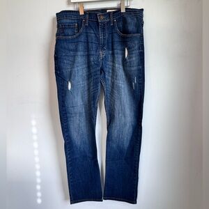 Wrangler Slim Straight Light Distressed Dark Blue Jeans Size 34/30